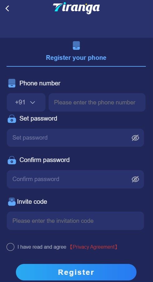 Click on register tiranga lottery